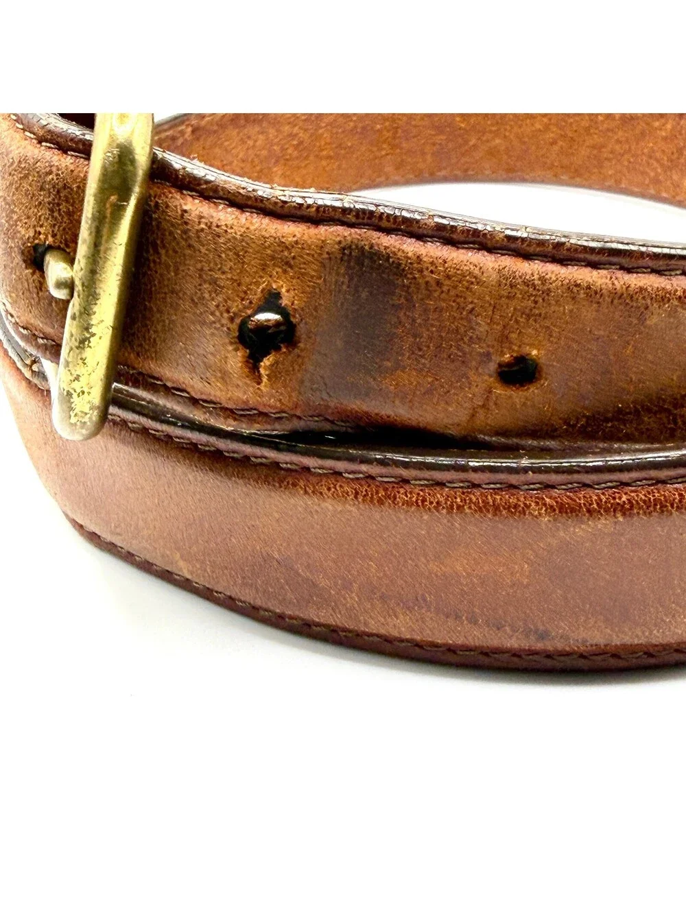 Vintage 90s Brown Genuine Leather Brass Buckle Belt